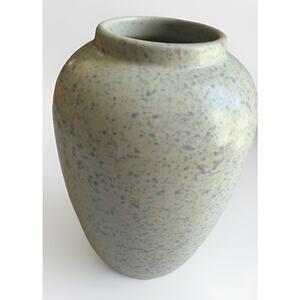 Alcobaca Portugal Vase #2544 Off White Blue Speckled 7 Inches Tall Vintage